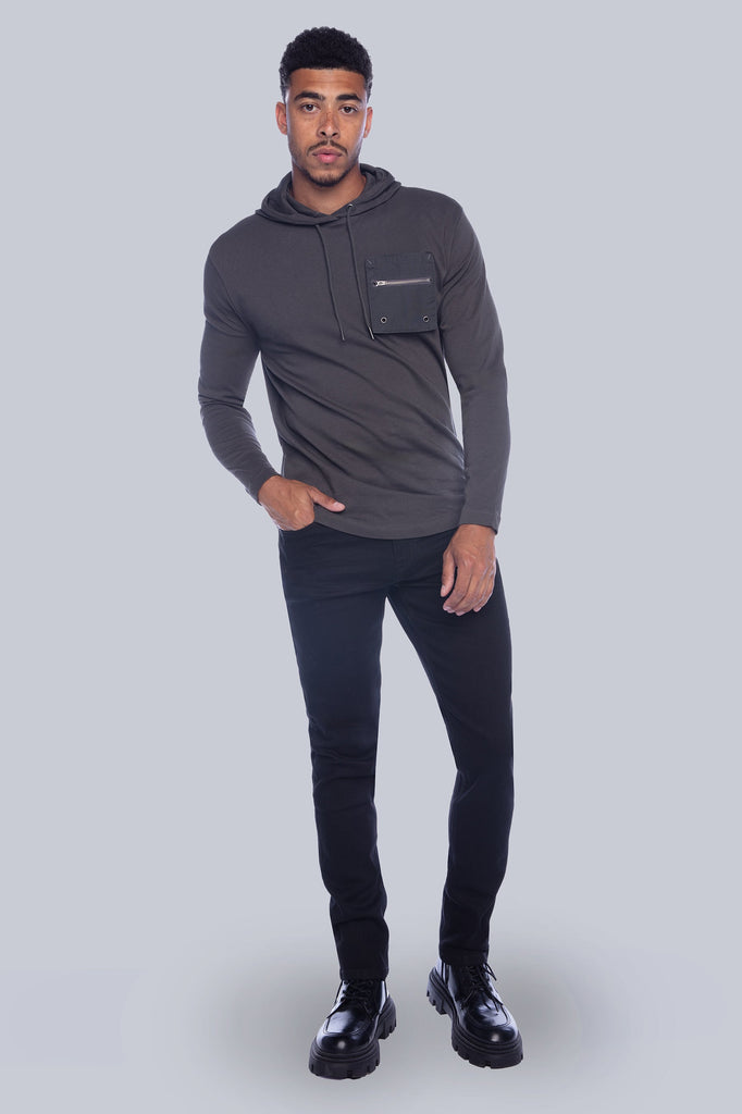 BH-2375 - Long Sleeve Top With Hood & Zip Pocket - Charcoal BAUHAUS