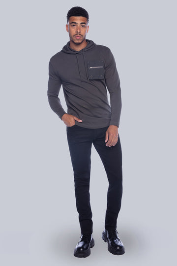 BH-2375 - Long Sleeve Top With Hood & Zip Pocket - Charcoal BAUHAUS