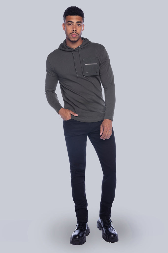 BH-2375 - Long Sleeve Top With Hood & Zip Pocket - Charcoal BAUHAUS