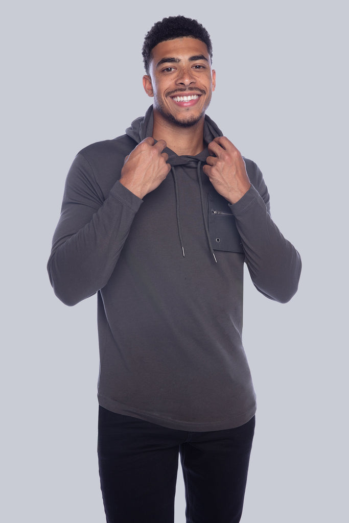 BH-2375 - Long Sleeve Top With Hood & Zip Pocket - Charcoal BAUHAUS