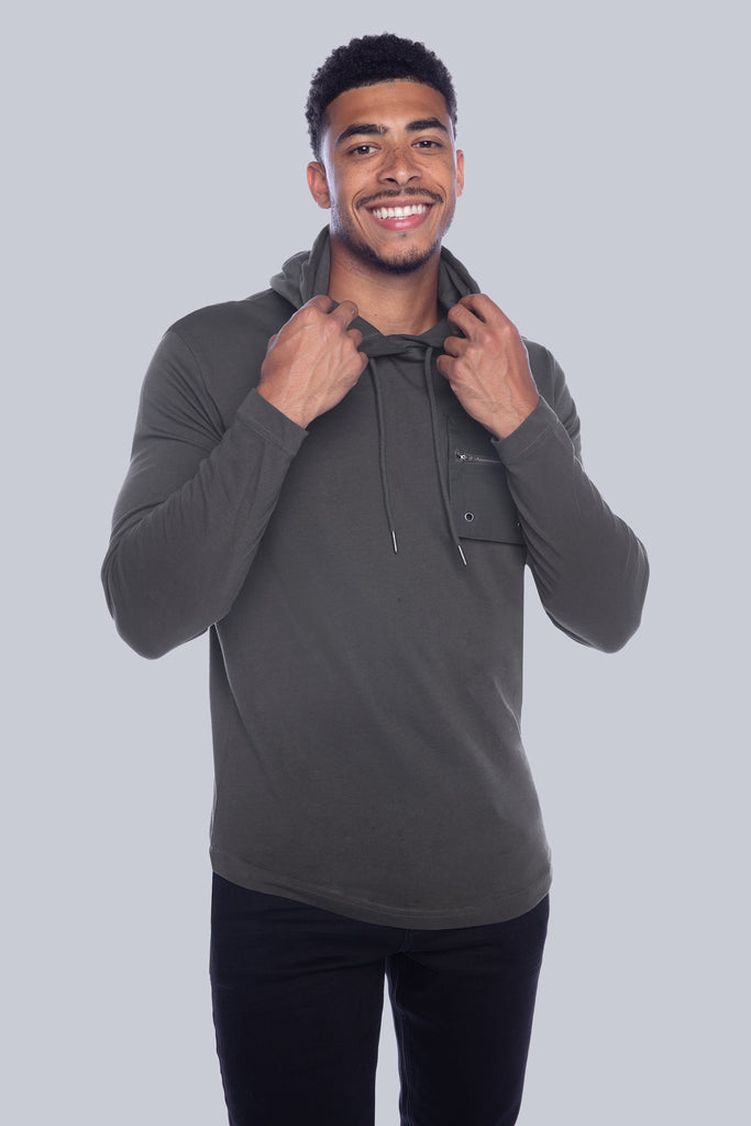 BH-2375 - Long Sleeve Top With Hood & Zip Pocket - Charcoal BAUHAUS
