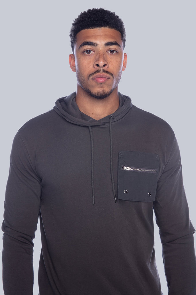 BH-2375 - Long Sleeve Top With Hood & Zip Pocket - Charcoal BAUHAUS