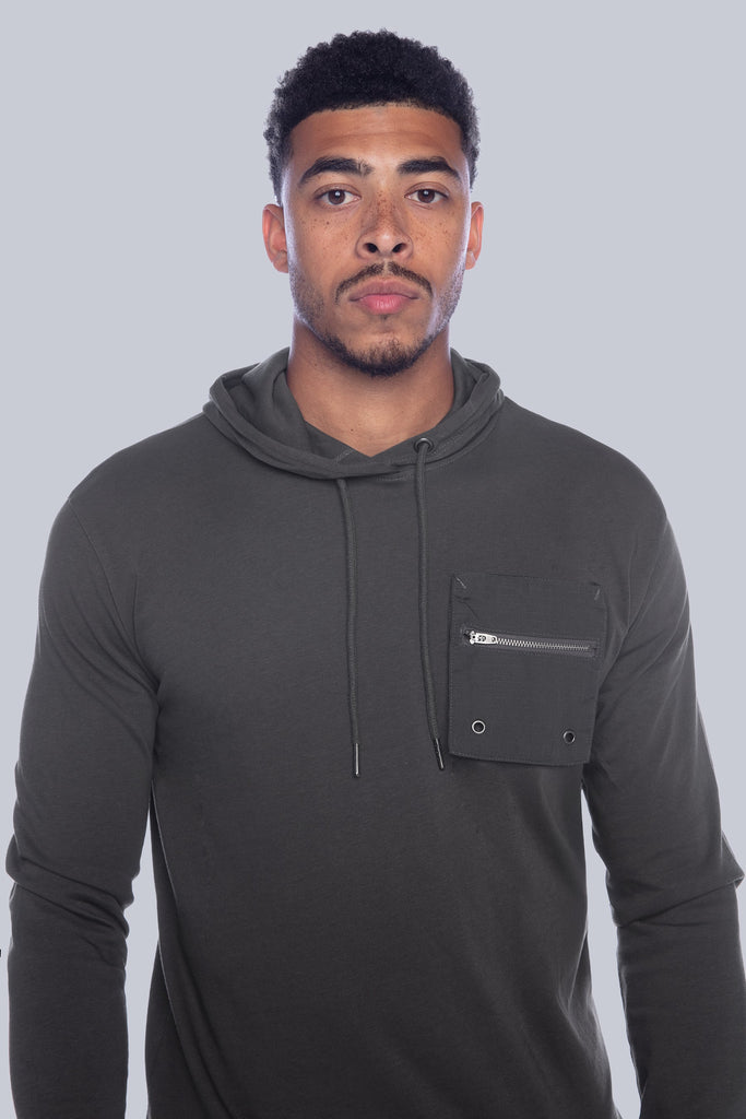BH-2375 - Long Sleeve Top With Hood & Zip Pocket - Charcoal BAUHAUS