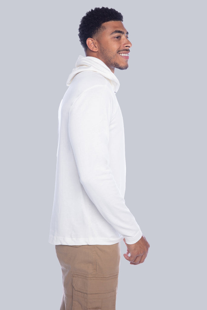 BH-2375 - HOODED LONG SLEEVE WITH CONTRAST RIPSTOP POCKET - OFF-WHITE BAUHAUS