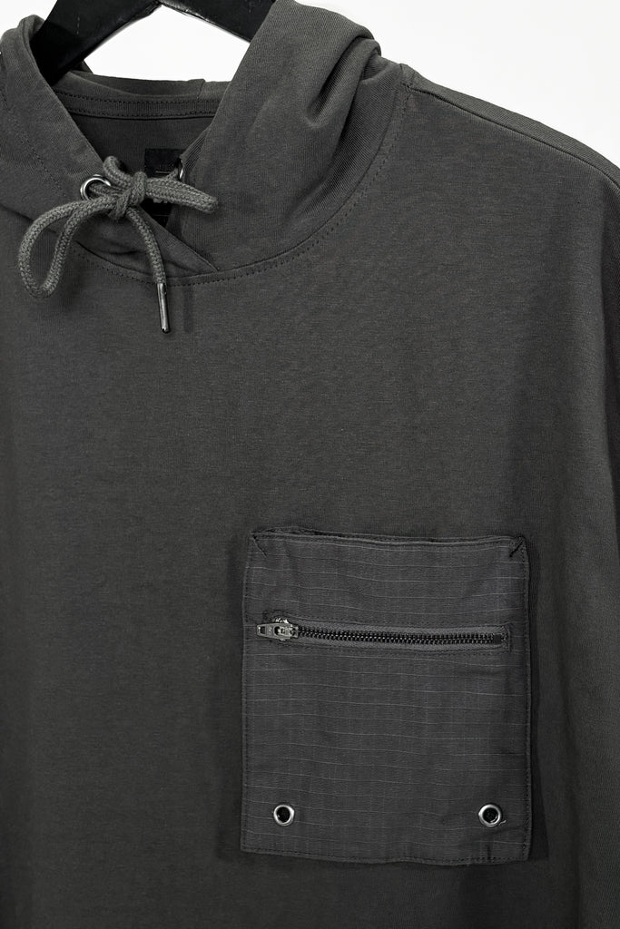 BH-2375 - Long Sleeve Top With Hood & Zip Pocket - Charcoal BAUHAUS