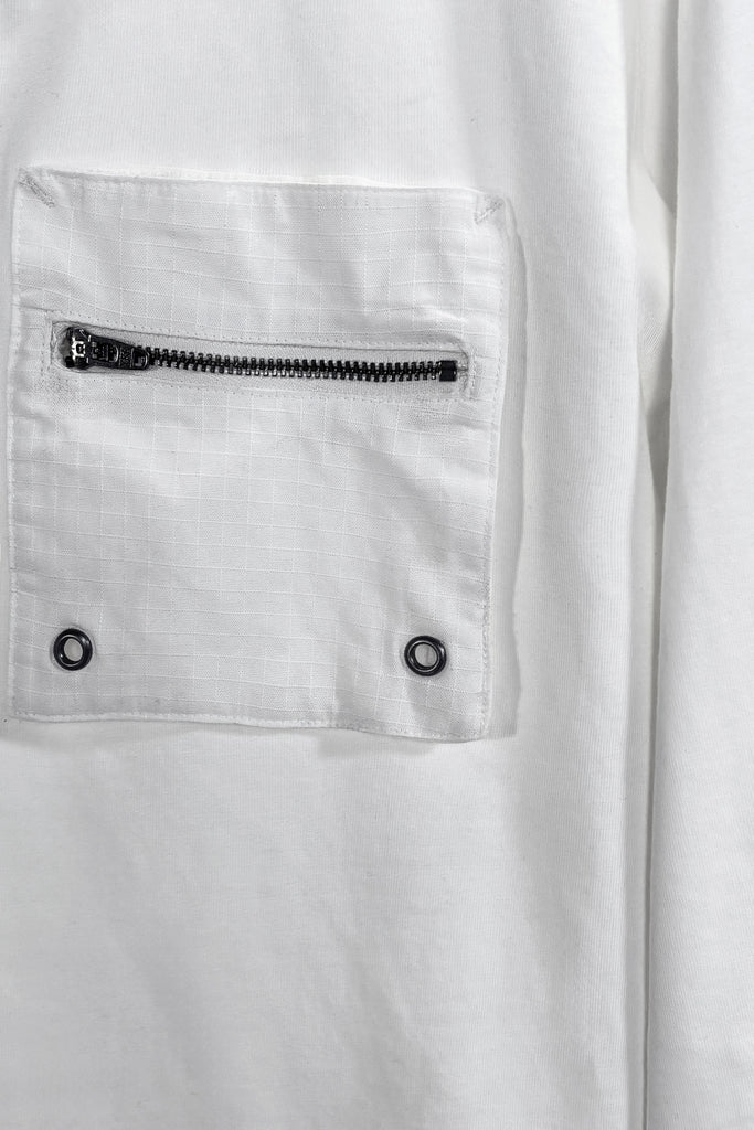 BH-2375 - HOODED LONG SLEEVE WITH CONTRAST RIPSTOP POCKET - OFF-WHITE BAUHAUS