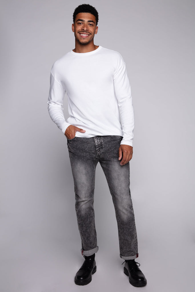 Relaxed Tapered Fit 5 Pocket Jeans - Dark Grey Acid Wash BAUHAUS