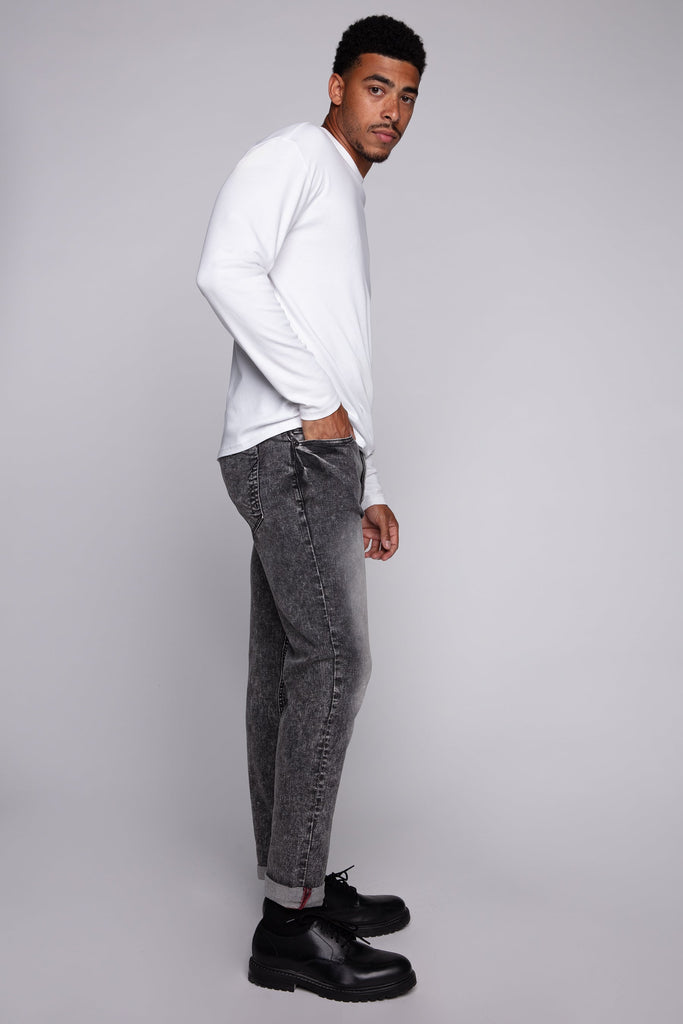 Relaxed Tapered Fit 5 Pocket Jeans - Dark Grey Acid Wash BAUHAUS
