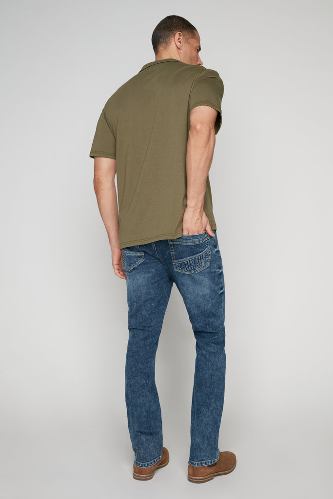 5 Pocket Bootcut Jeans - Dark Blue Acid Wash BAUHAUS