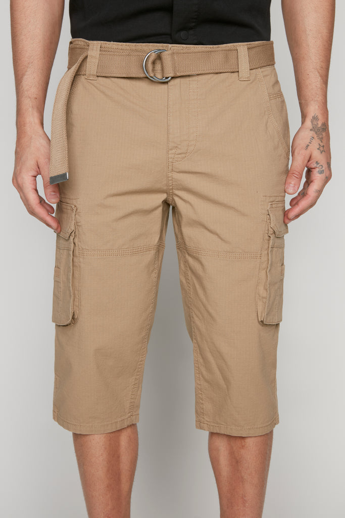 Mens Belted Cargo Capri Ripstop Shorts - Beige Bauhaus™