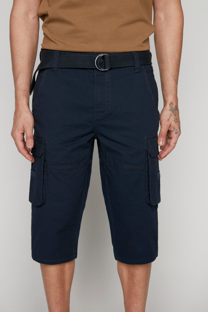 Mens Belted Cargo Capri Ripstop Shorts - Navy Bauhaus™