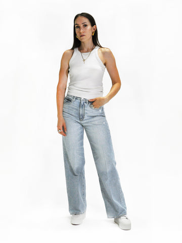 GUESS ECO WIDE LEG HIGH-RISE JEANS – LIGHT WASH GUESS