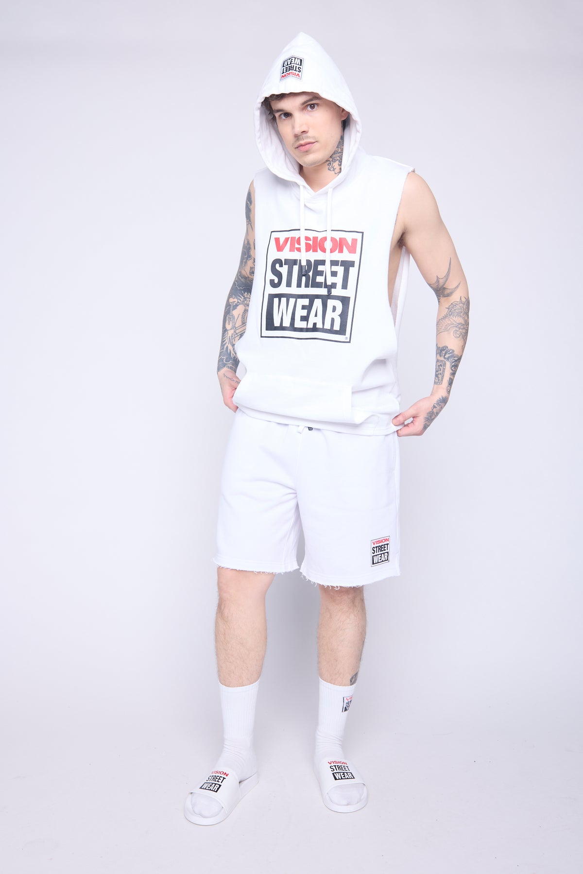 Box Logo Sleeveless Hoodie - Ivory