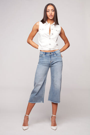 MEGHAN - Ladies 5 Pocket Wide Leg Cropped Pant - Vintage Bleach Foxy Jeans™