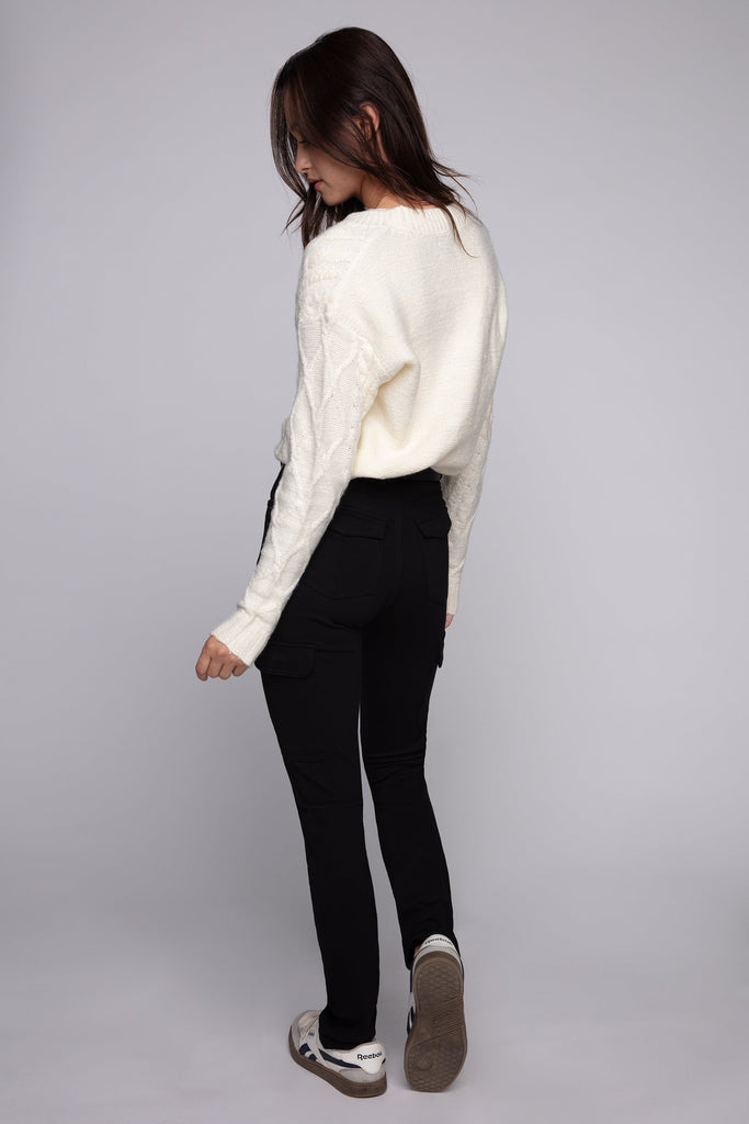 TARA - Ladies Knit Cargo Ponte Knit Jogger - Black FOXY JEANS