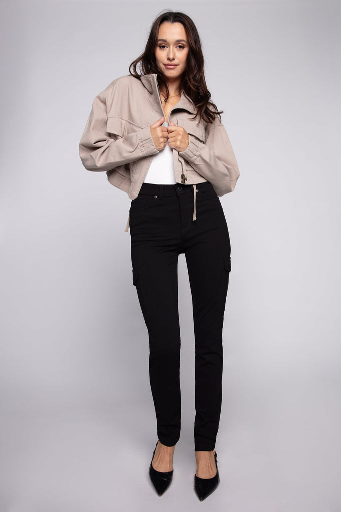 TARA - Ladies Knit Cargo Ponte Knit Jogger - Black FOXY JEANS