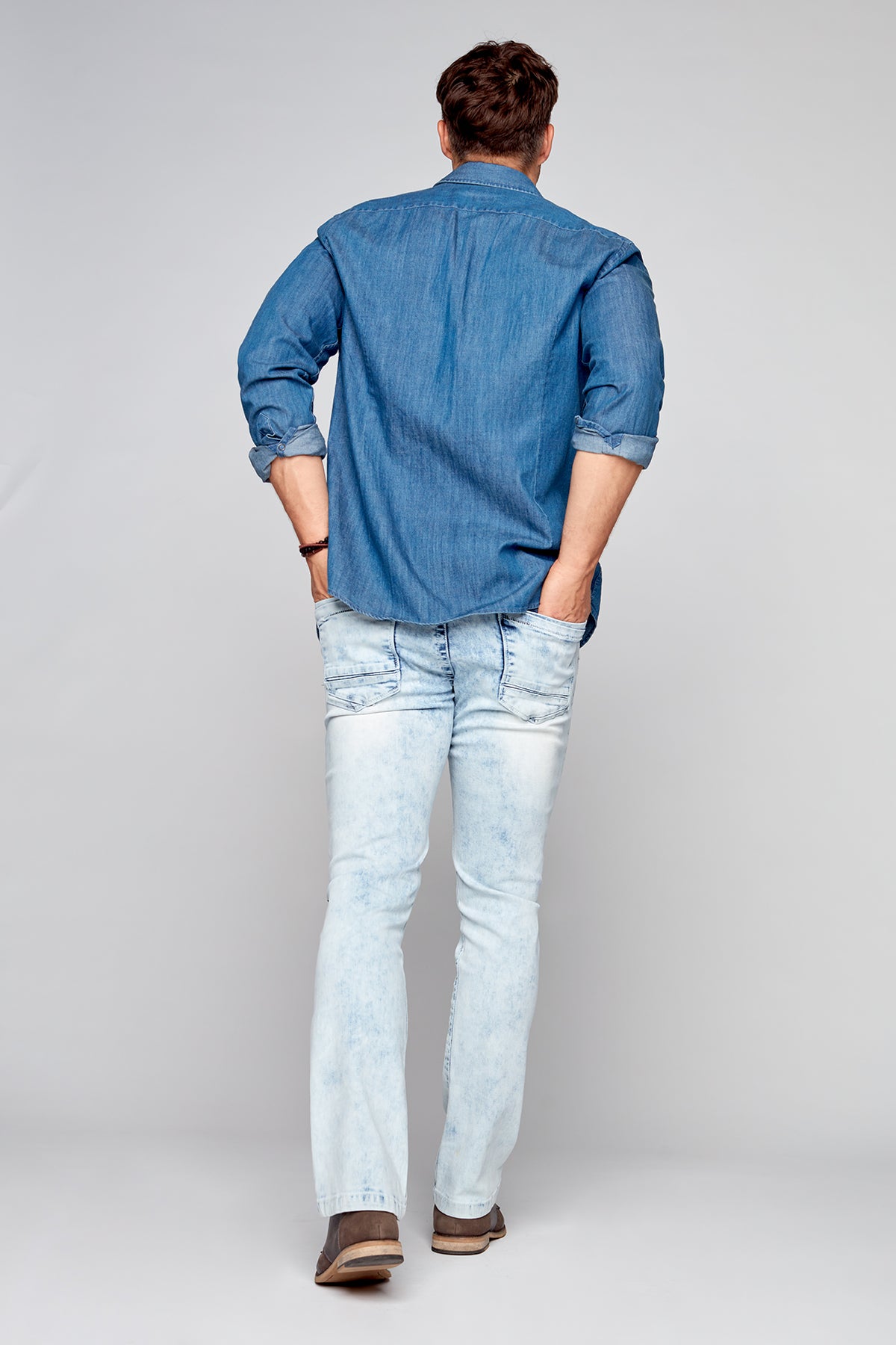 5 Pocket Bootcut Jeans - Light Indigo Acid Wash - DENIM SOCIETY™