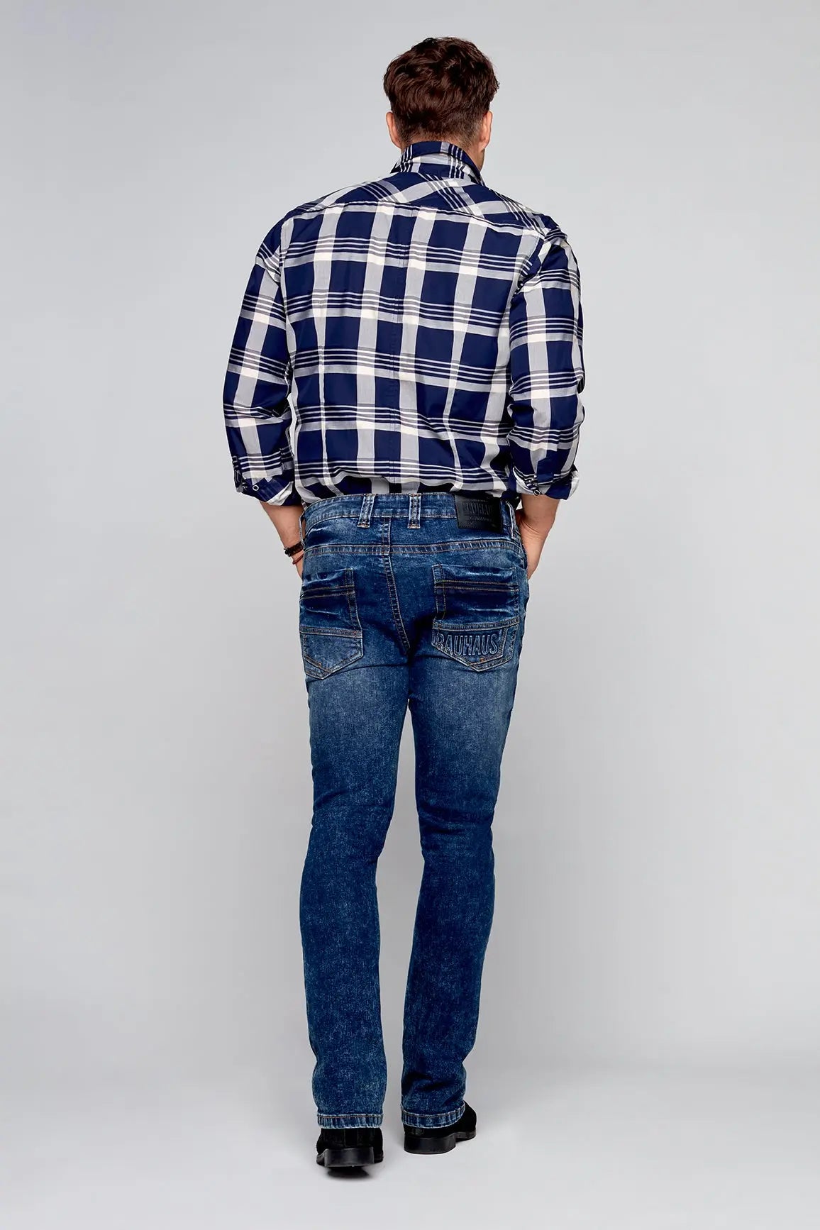 5 Pocket Bootcut Jeans - Dark Blue Acid Wash - DENIM SOCIETY