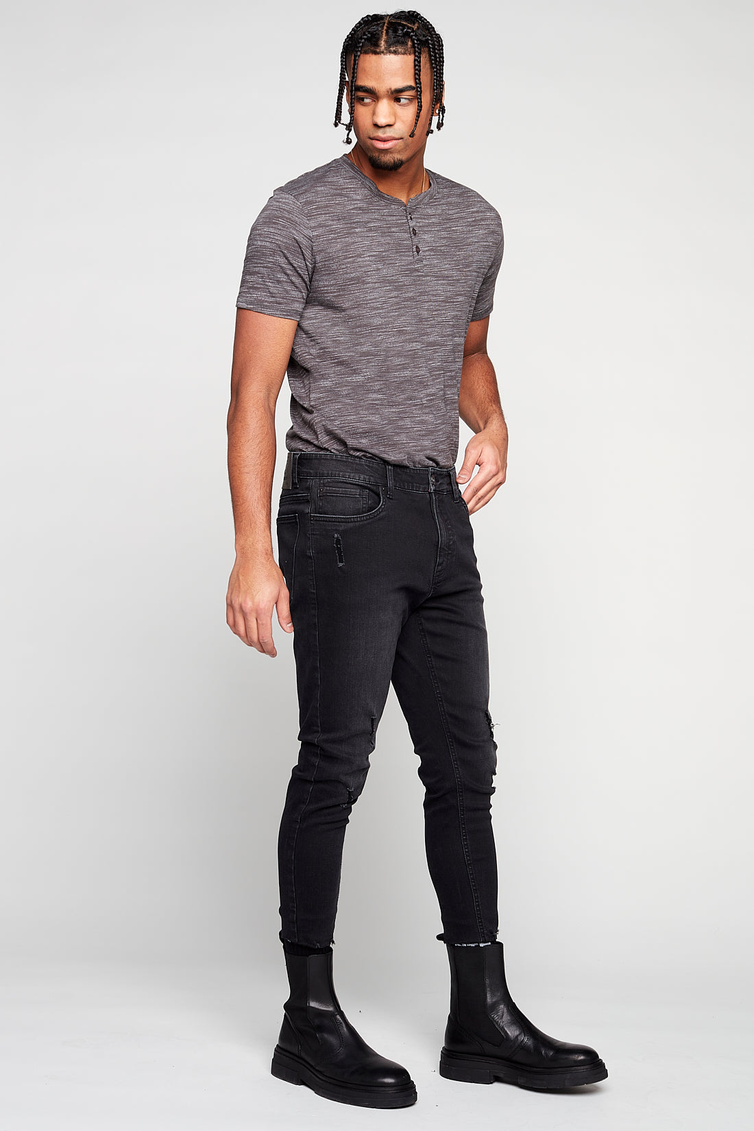 5 Pocket Cropped Slim Fit Jeans - Vintage Black - DENIM SOCIETY™
