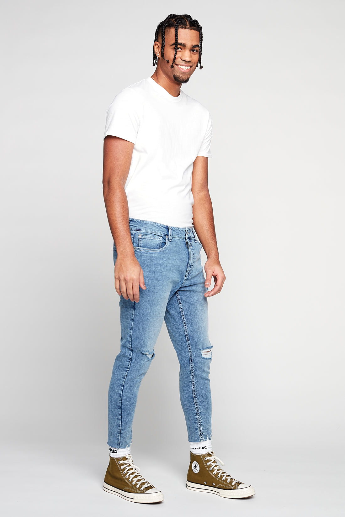 5 Pocket Cropped Slim Fit Jeans - Vintage Bleach - DENIM SOCIETY™