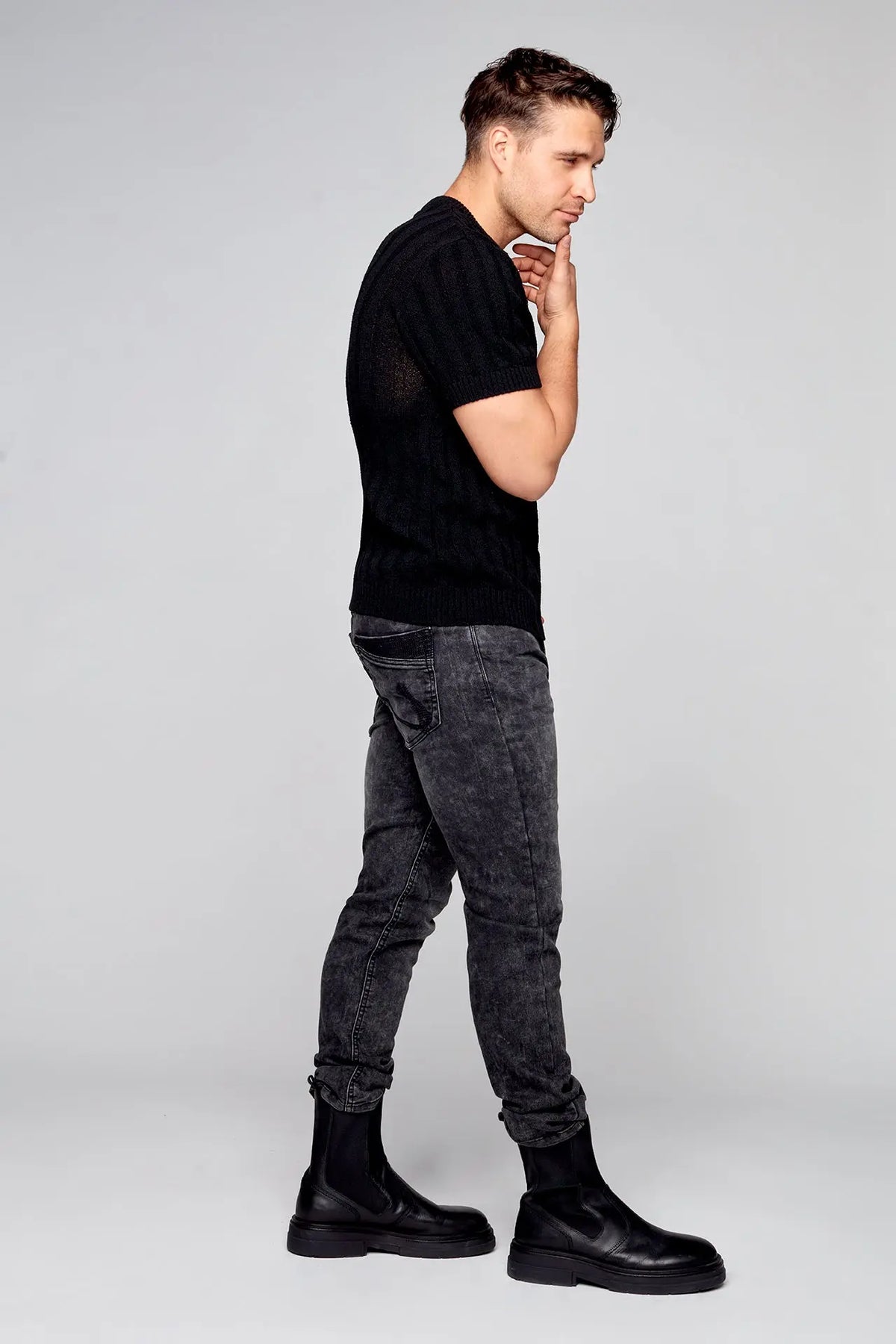 5 Pocket Straight Fit Jeans - Black Acid Wash - DENIM SOCIETY™