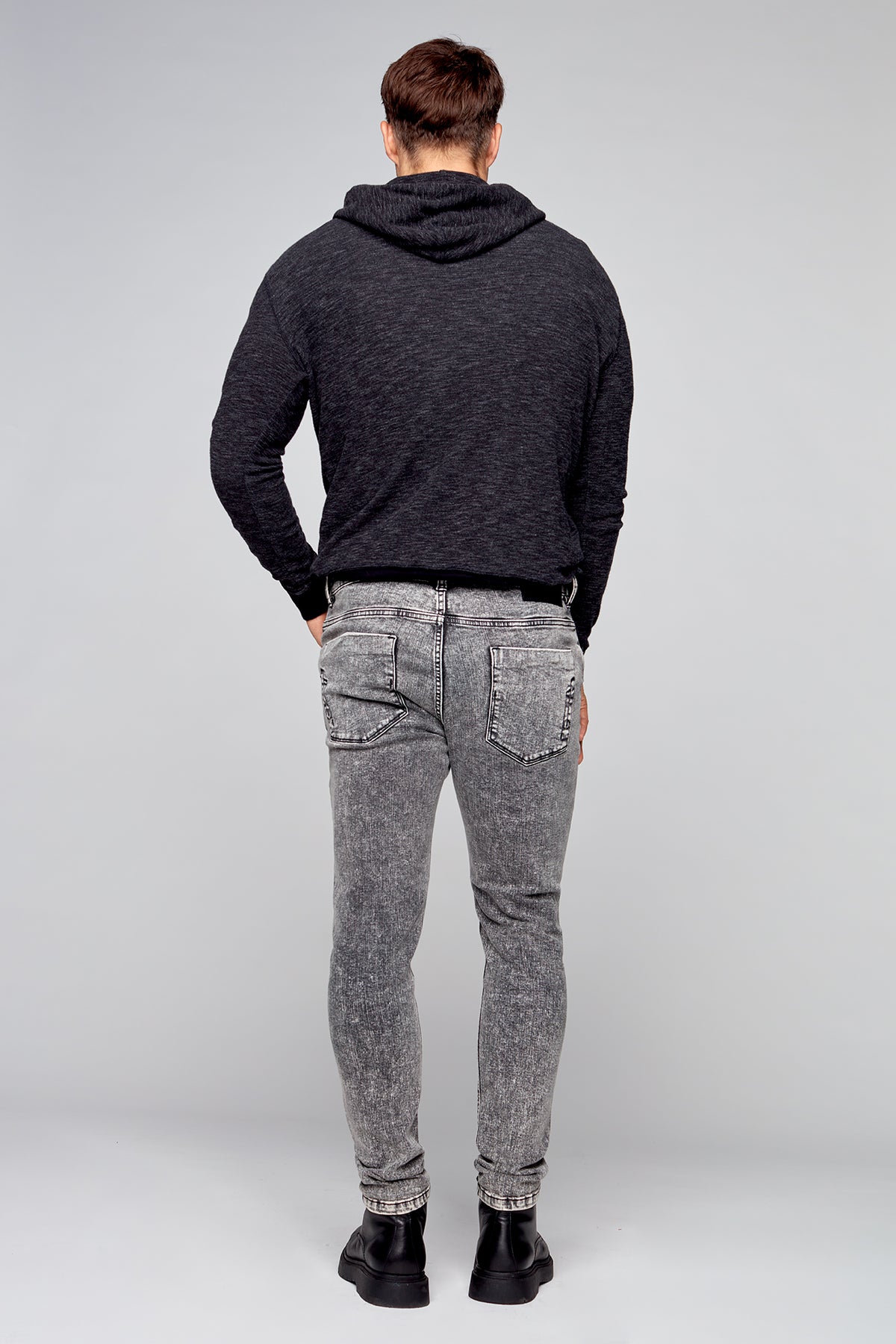 Relaxed Tapered Fit 5 Pocket Jeans - Dark Grey Acid Wash - DENIM SOCIETY™