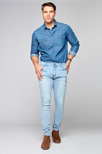 5 Pocket Slim Fit Jeans - Blue Bleach - DENIM SOCIETY™