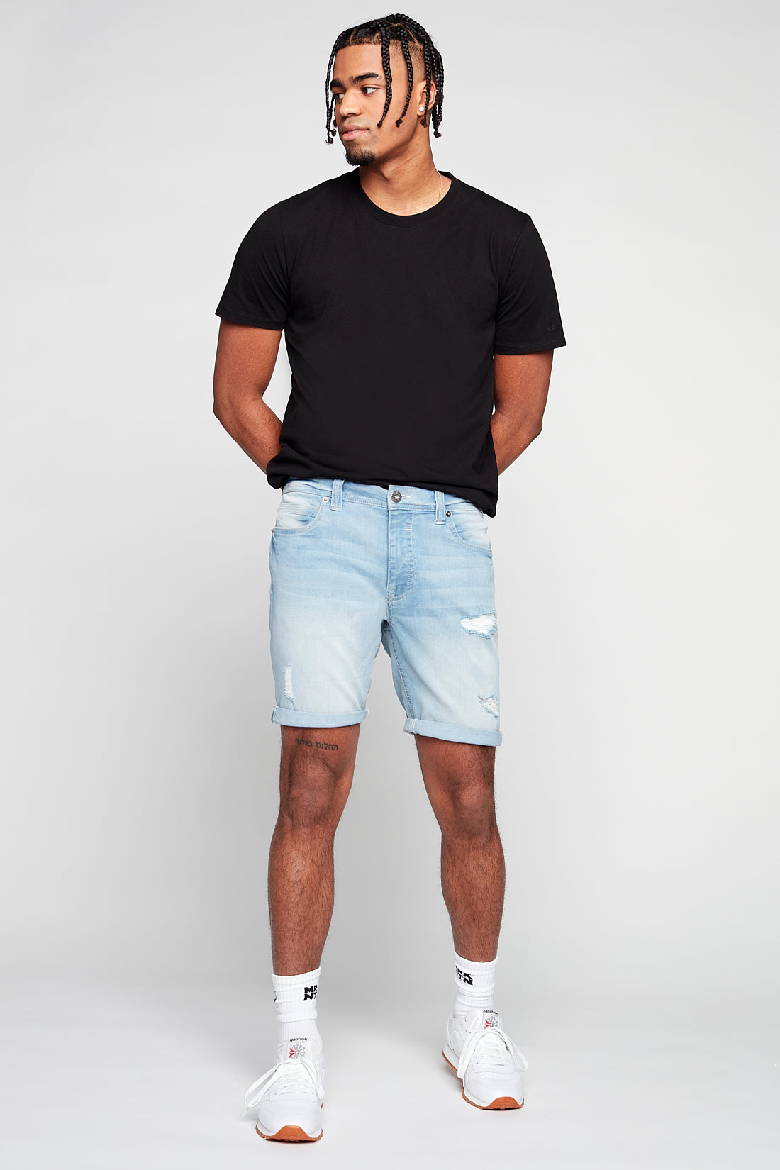 Men's Rolled-Up Shorts - Blue Bleach - DENIM SOCIETY™