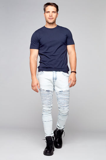 5 Pocket Slim Fit Pintuck Jeans - Light Indigo Acid Wash - DENIM SOCIETY™