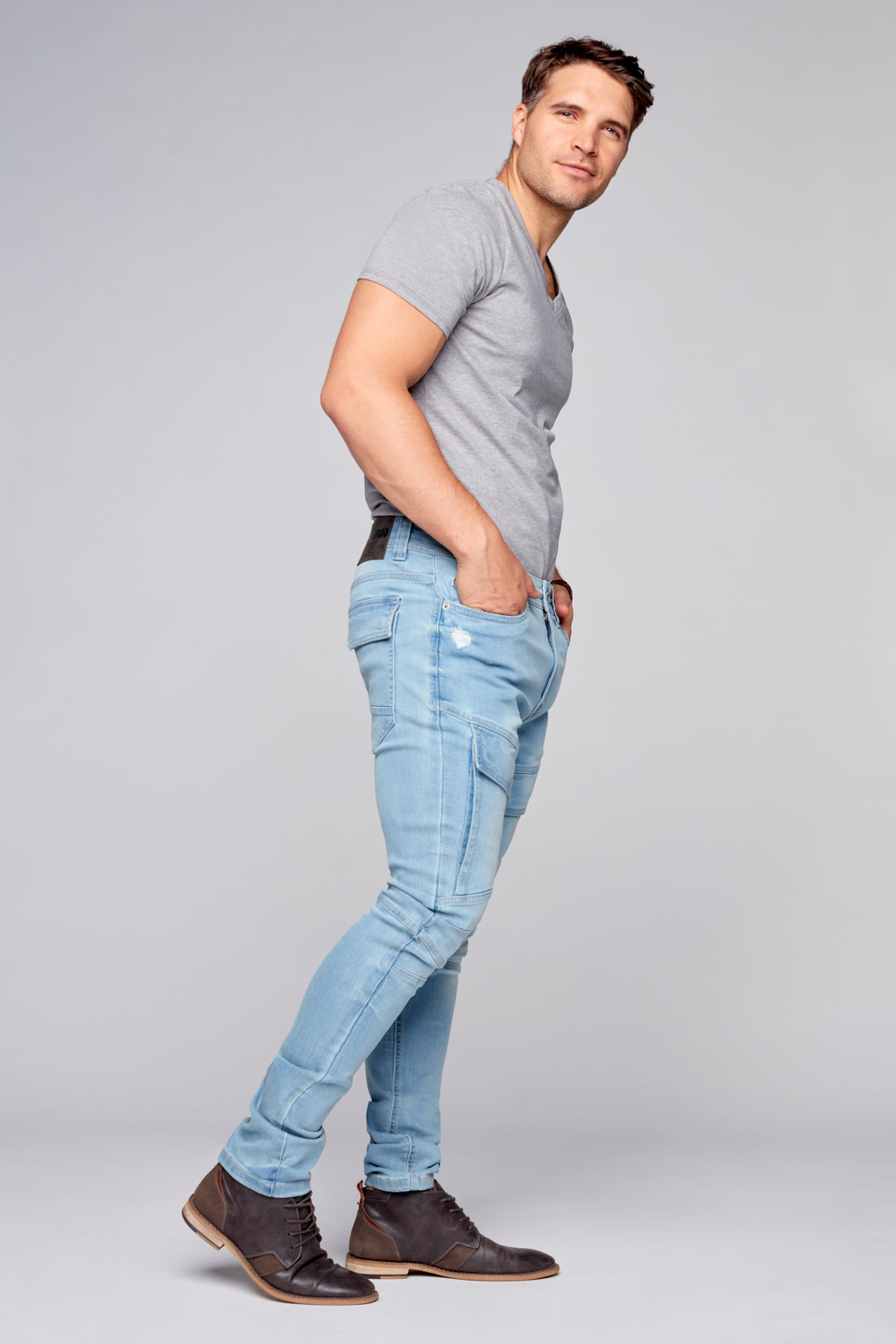 Straight Fit Cargo Jeans - Blue Bleach - DENIM SOCIETY™