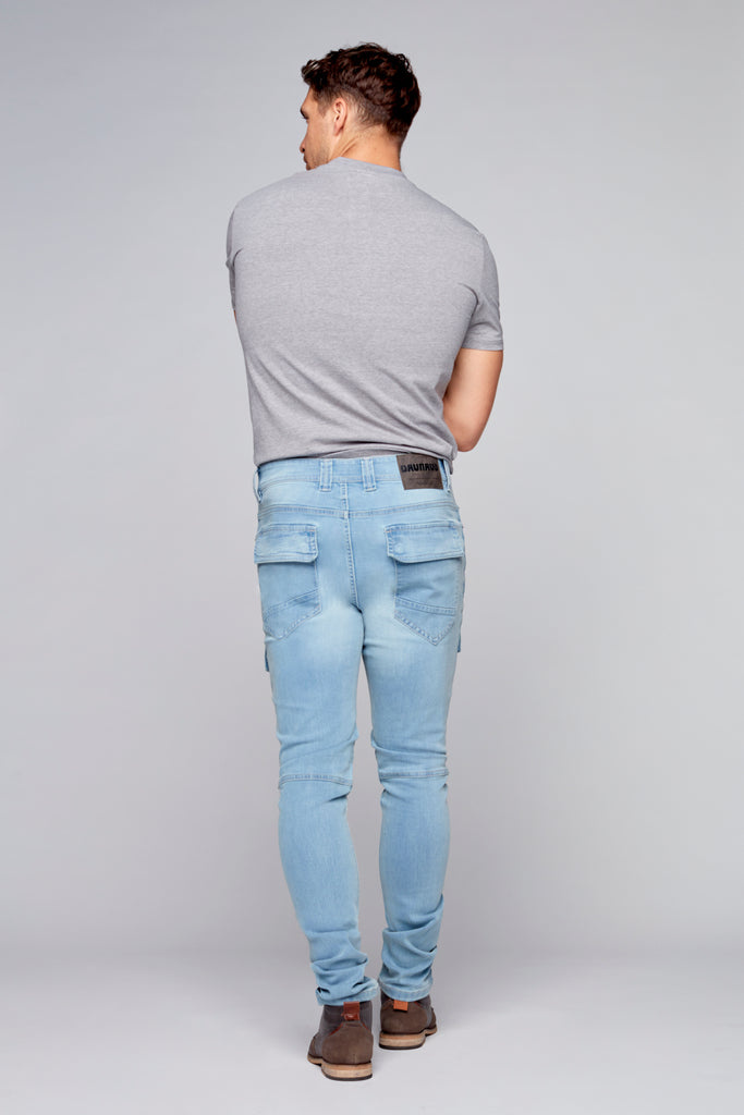 Straight Fit Cargo Jeans - Blue Bleach - DENIM SOCIETY™