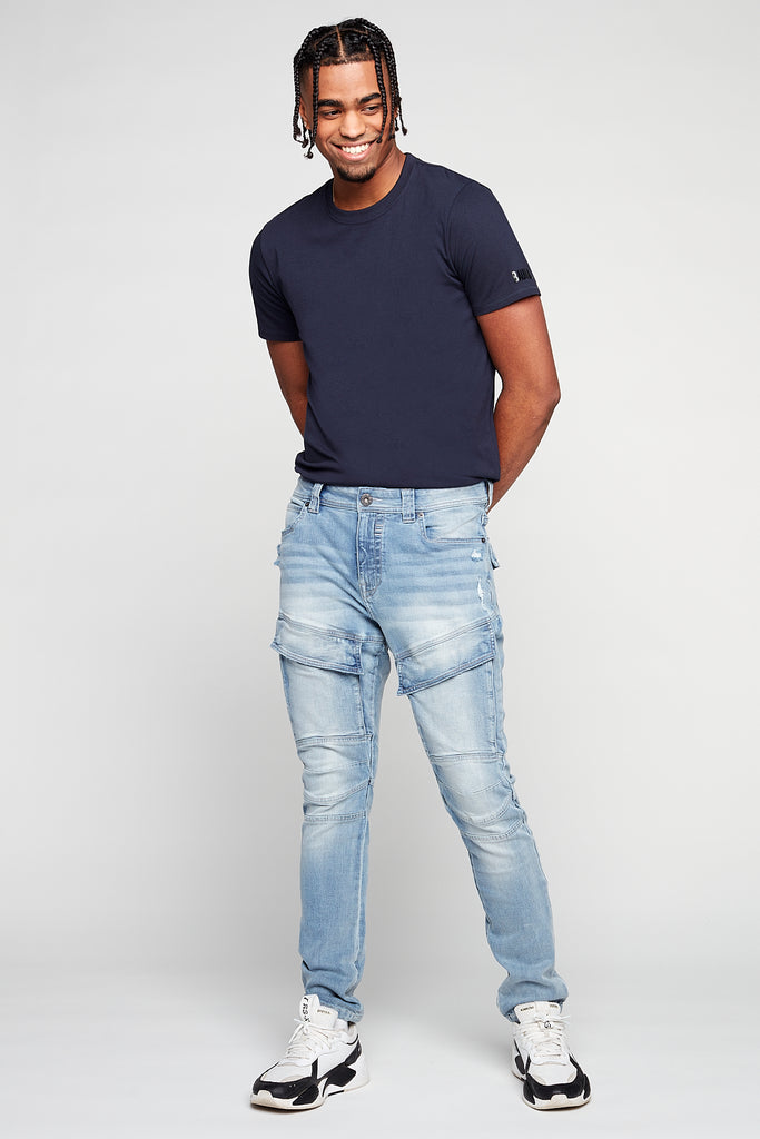 Straight Fit Cargo Jeans - Blue Bleach - DENIM SOCIETY™