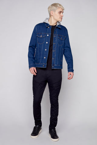 Men's Denim Jacket With Built-In Hood - Medium Dark Blue