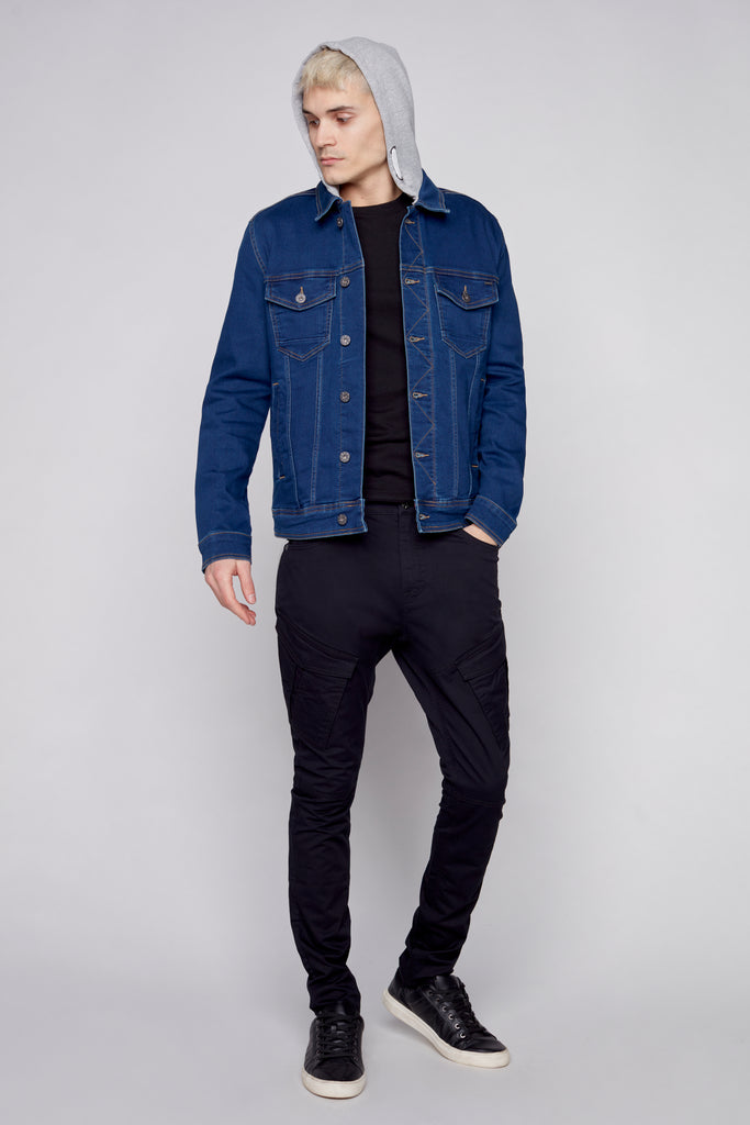 Men's Denim Jacket With Built-In Hood - Medium Dark Blue Bauhaus™