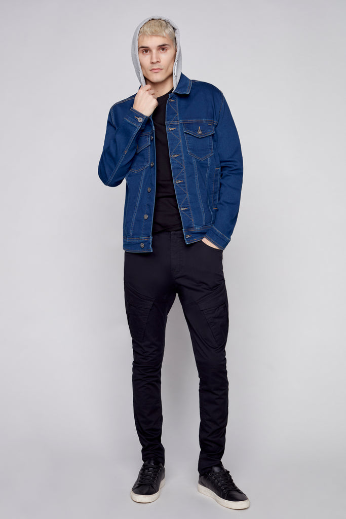 Men's Denim Jacket With Built-In Hood - Medium Dark Blue Bauhaus™