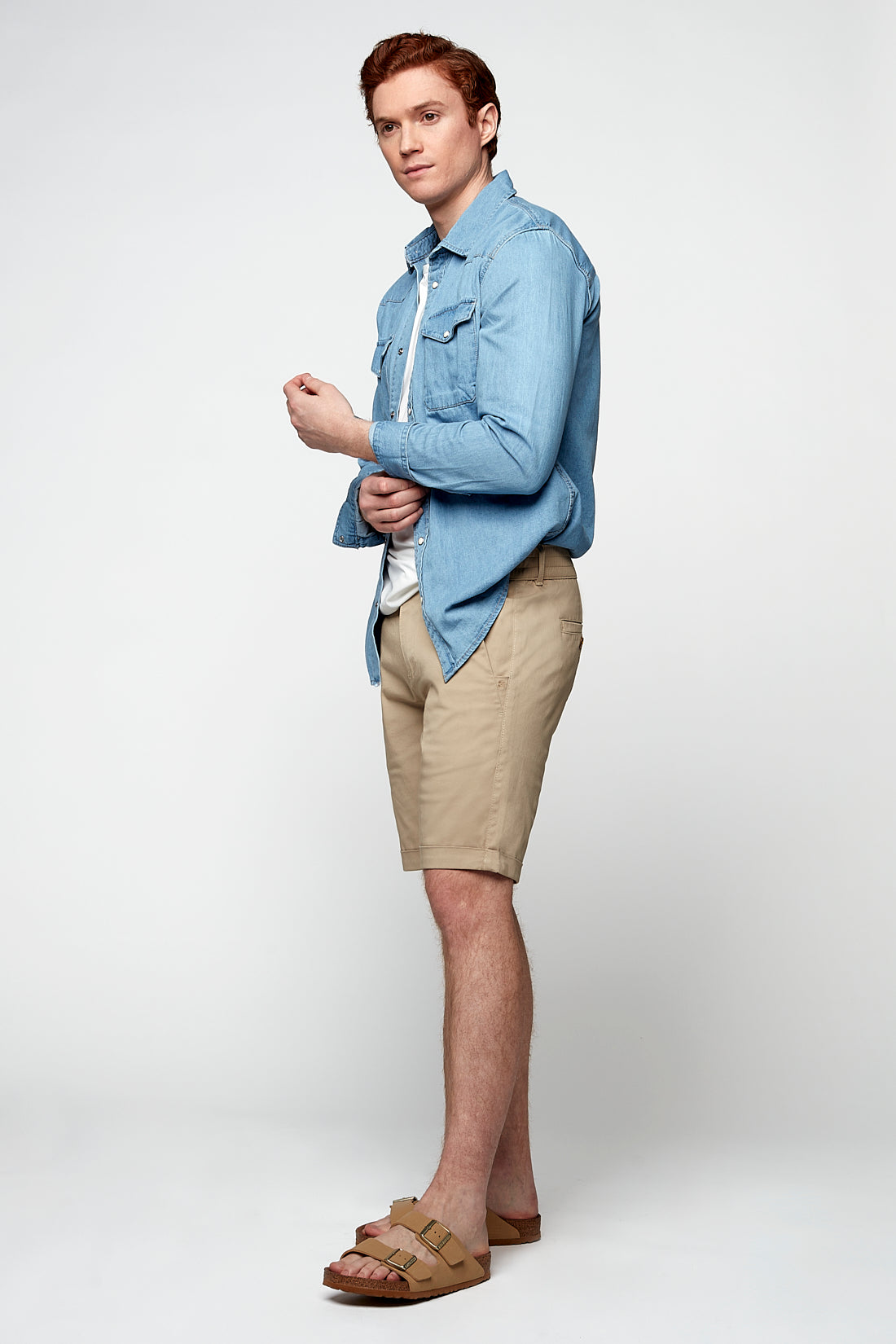 BILLY - Elastic Waist Roll Up Shorts - Tan - DENIM SOCIETY™