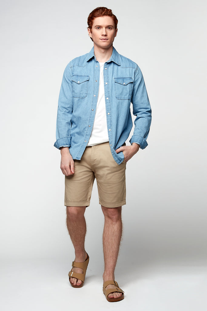 BILLY - Elastic Waist Roll Up Shorts - Tan - DENIM SOCIETY™