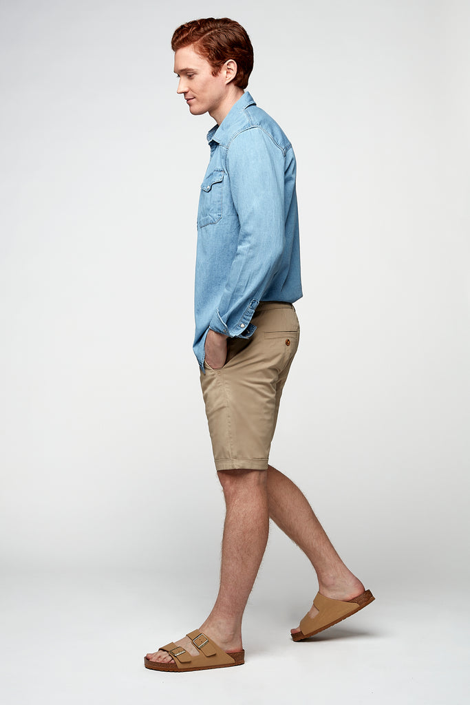 BILLY - Elastic Waist Roll Up Shorts - Tan - DENIM SOCIETY™