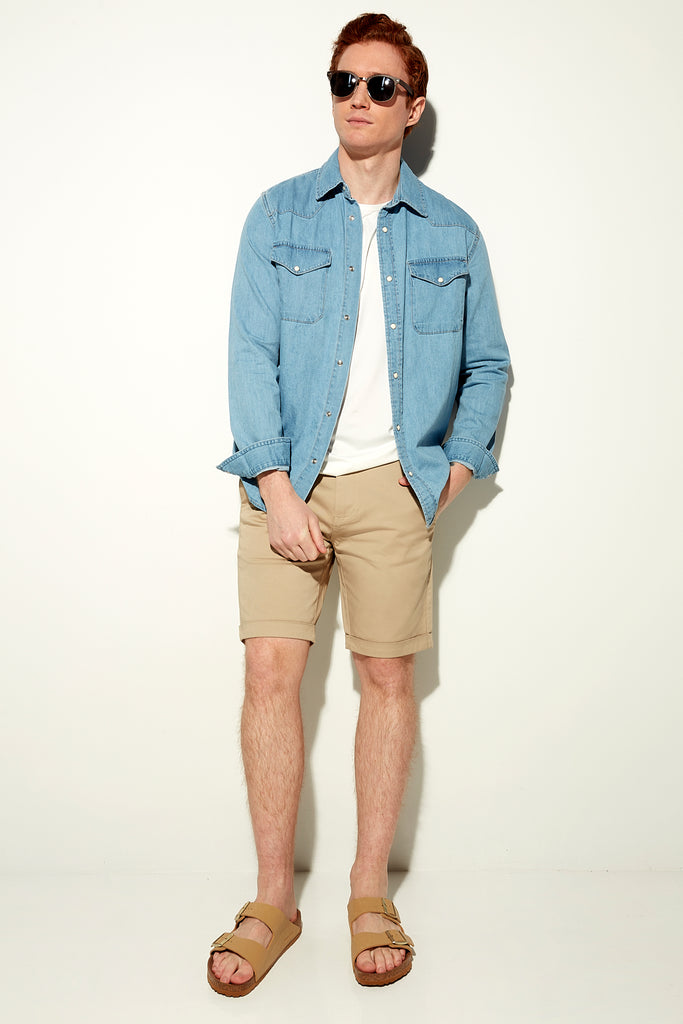 BILLY - Elastic Waist Roll Up Shorts - Tan - DENIM SOCIETY™