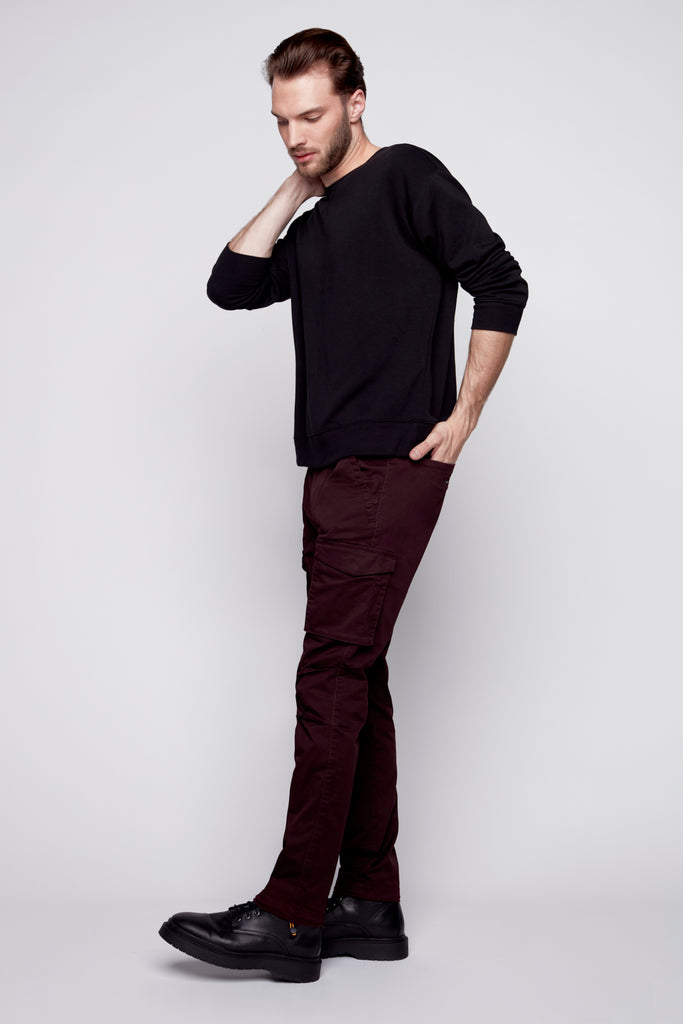 DEAN -  Slim Fit Cargo Chinos (Convertible Joggers) - Wine - DENIM SOCIETY™