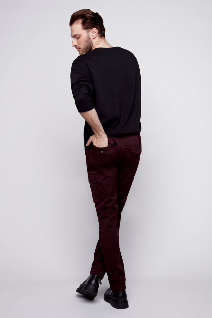 DEAN -  Slim Fit Cargo Chinos (Convertible Joggers) - Wine - DENIM SOCIETY™