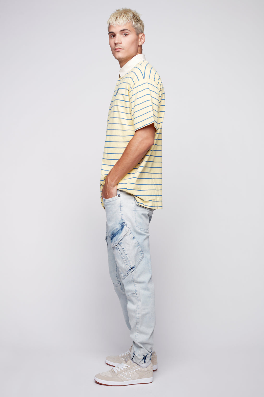 Striped Polo Tee - Yellow Stripe - DENIM SOCIETY™