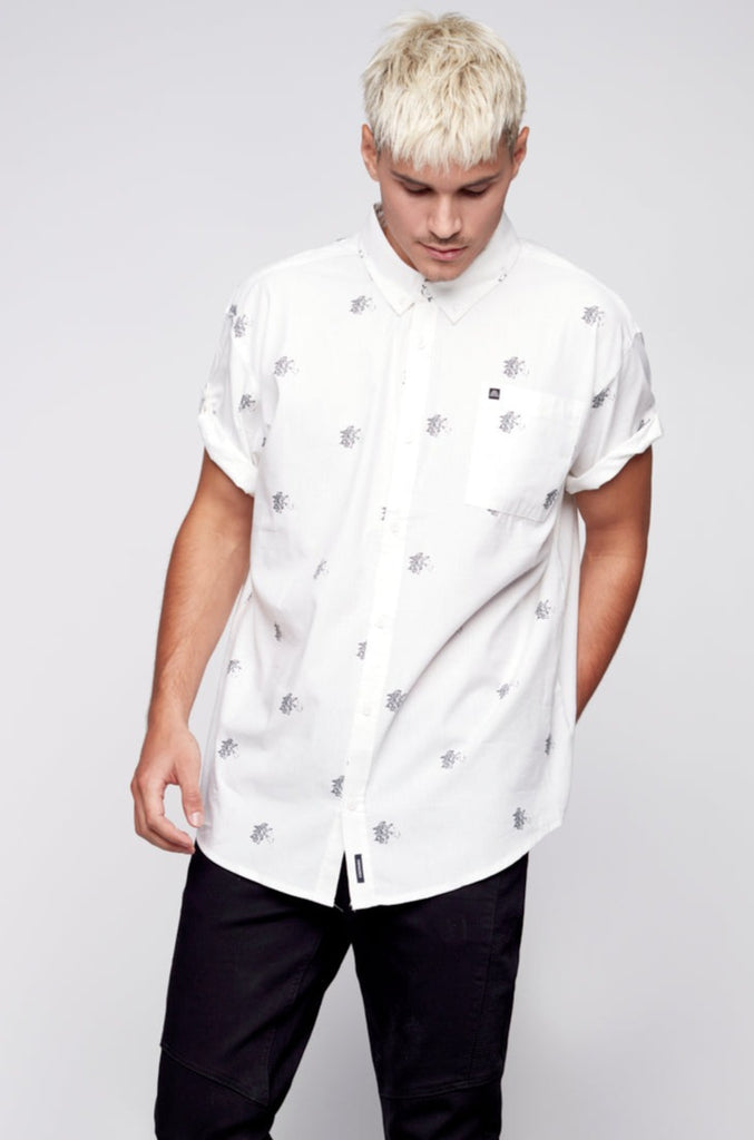Printed Short Sleeve Shirt - White - DENIM SOCIETY™