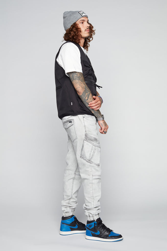 COHEN - 5 Pocket Cargo Jogger - Light Grey Acid Wash - DENIM SOCIETY™