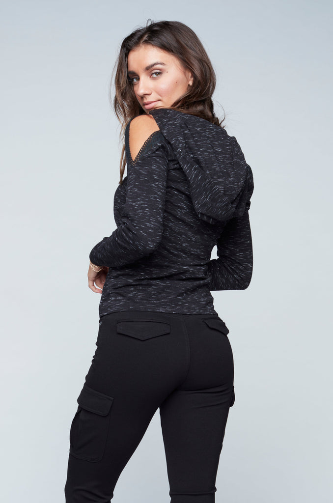 Hooded Cut-Out Top - Black Mix Foxy Jeans™