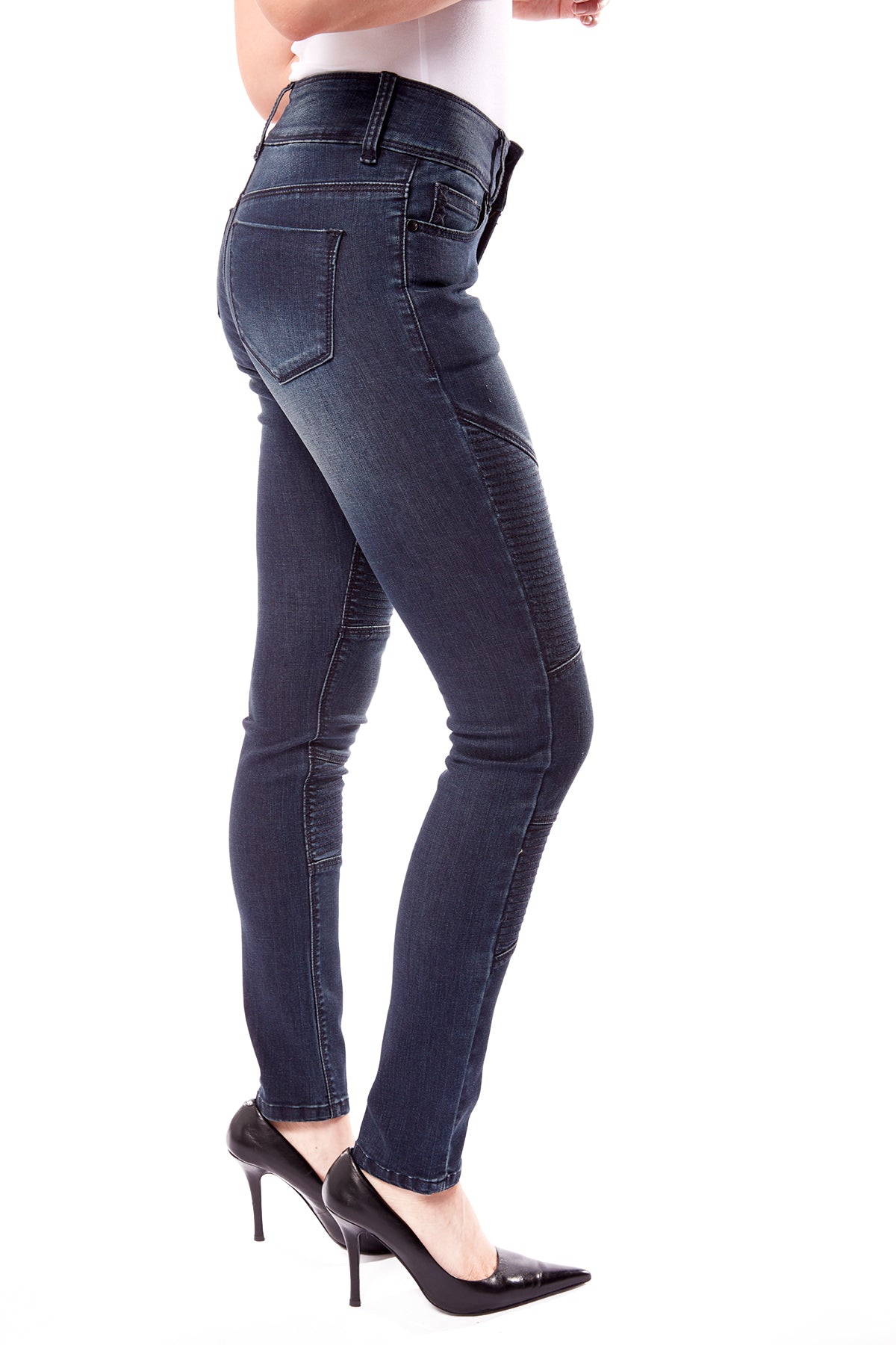 High Waisted Skinny Moto Jeans - Vintage Dark Indigo Rinse - DENIM SOCIETY™