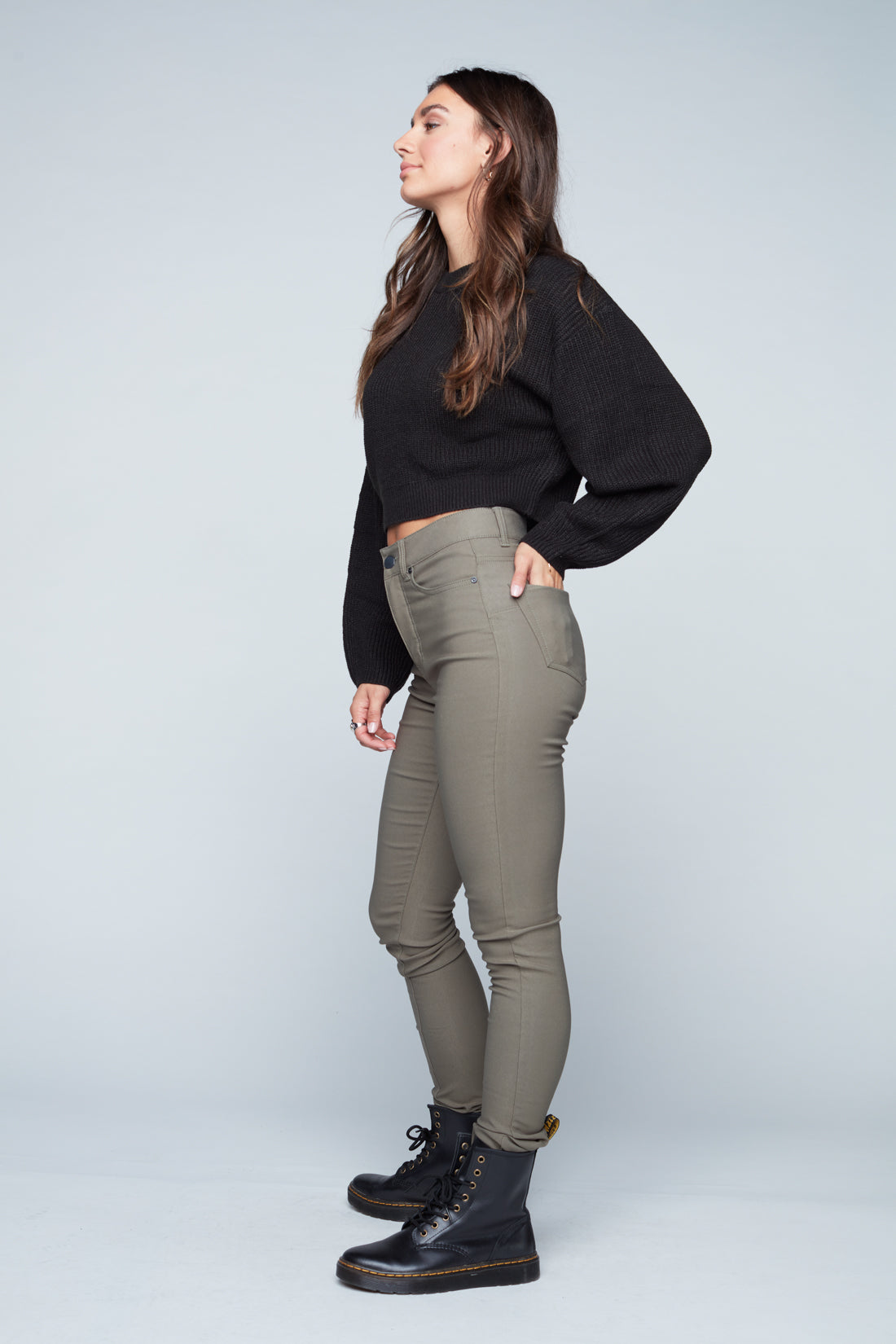 LULU - High Rise Fleece Lined Super Skinny Jean - Olive