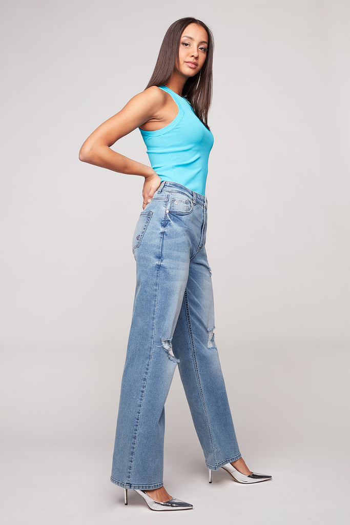 JANIS - Wide Leg Jean - Medium Blue Foxy Jeans™