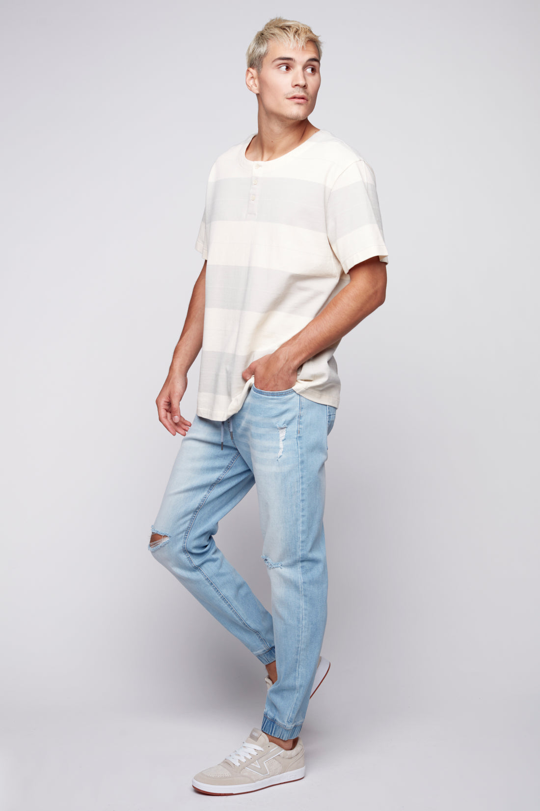 JAGGER - 5 Pocket Flex Denim Classic Jogger - Blue Stone Bleach - DENIM SOCIETY™