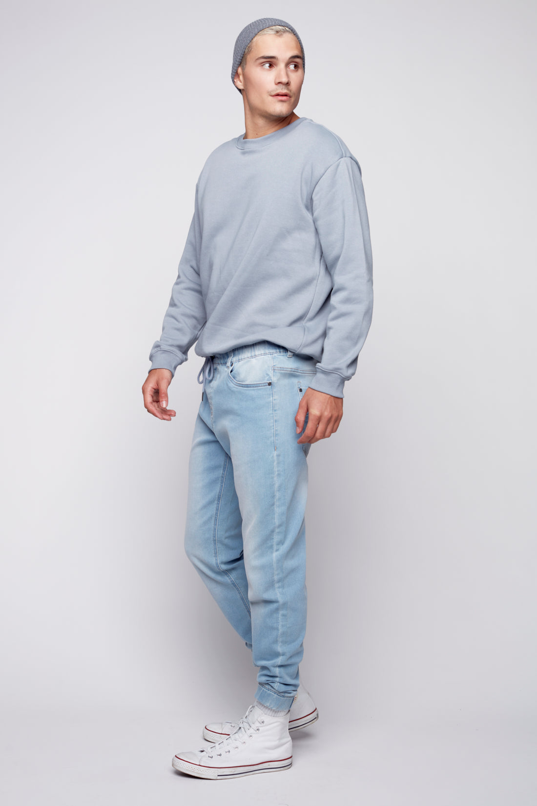 JAGGER - 5 Pocket Cozy Denim Classic Jogger - Blue Bleach - DENIM SOCIETY™